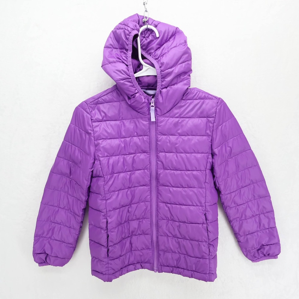 Primary Kids Purple Puffer Jacket Hooded Quilted Recycled Polyester 8-9 25H2AC05
